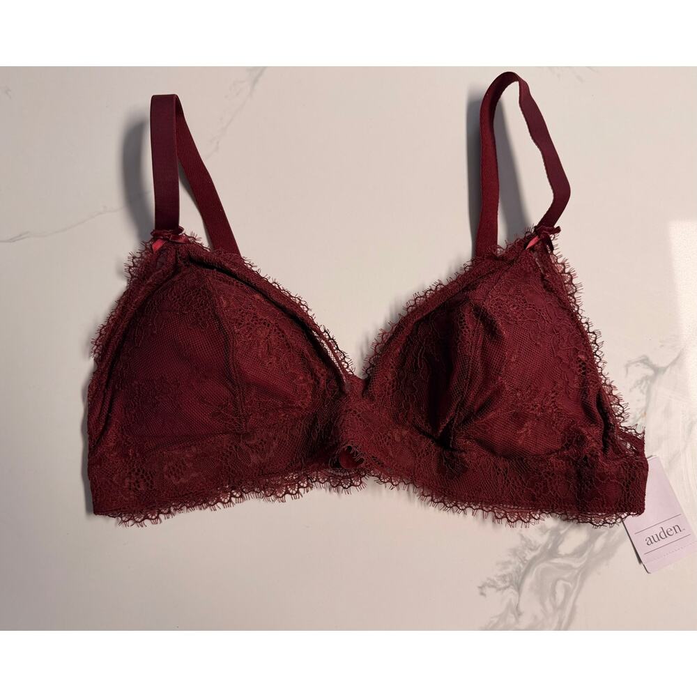 Auden Women’s Lace Bralette XL Burgundy Red Padded Wireless Bra NWT